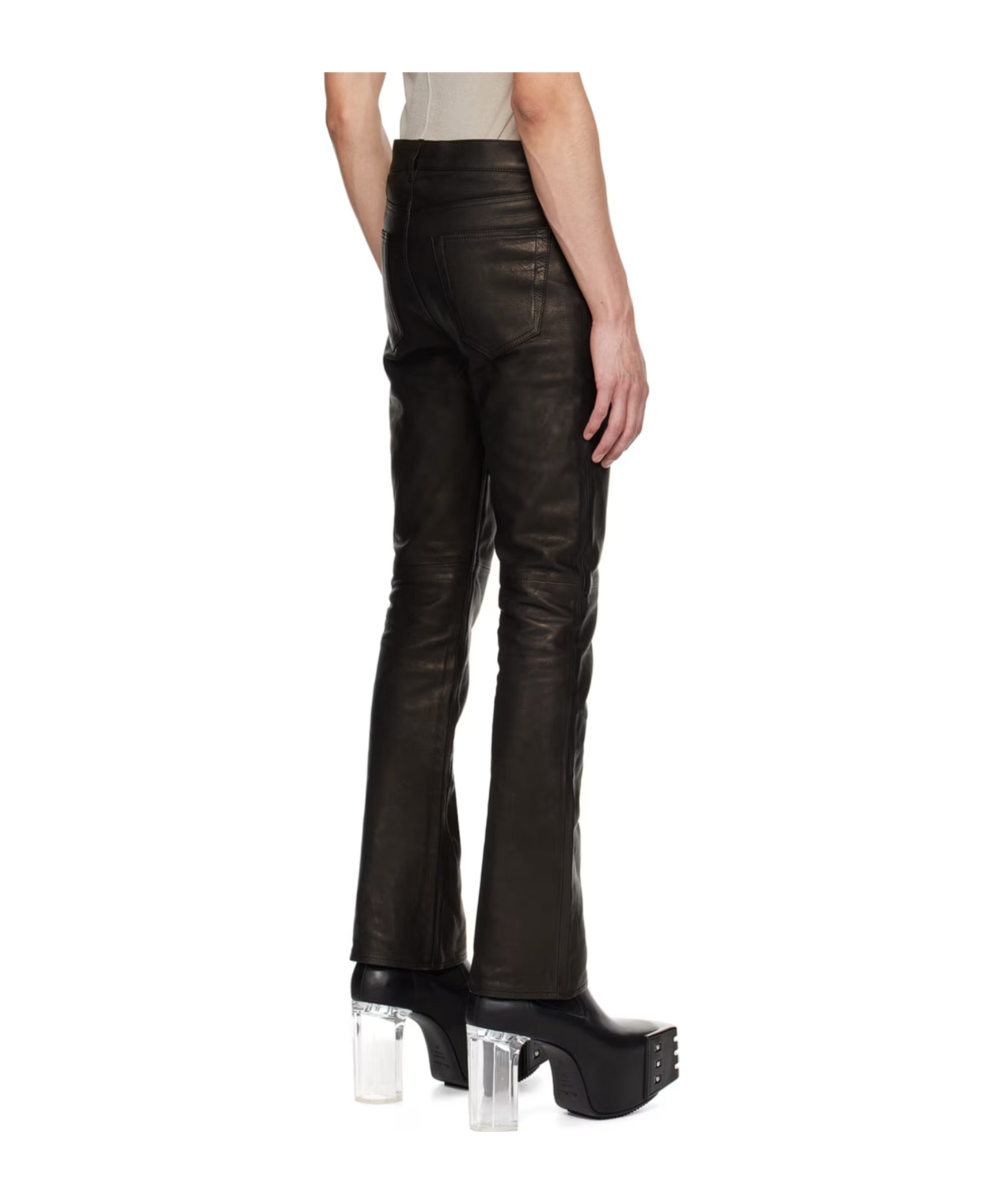 Rick Owens Black Jim Cut Leather Pants In Brown