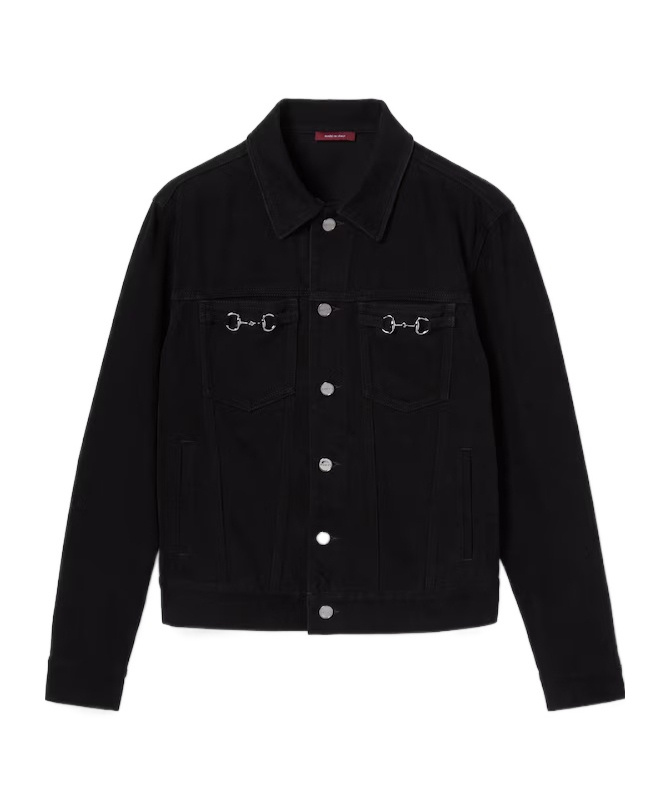 Gucci Cotton Denim Jacket With Horsebit In Black