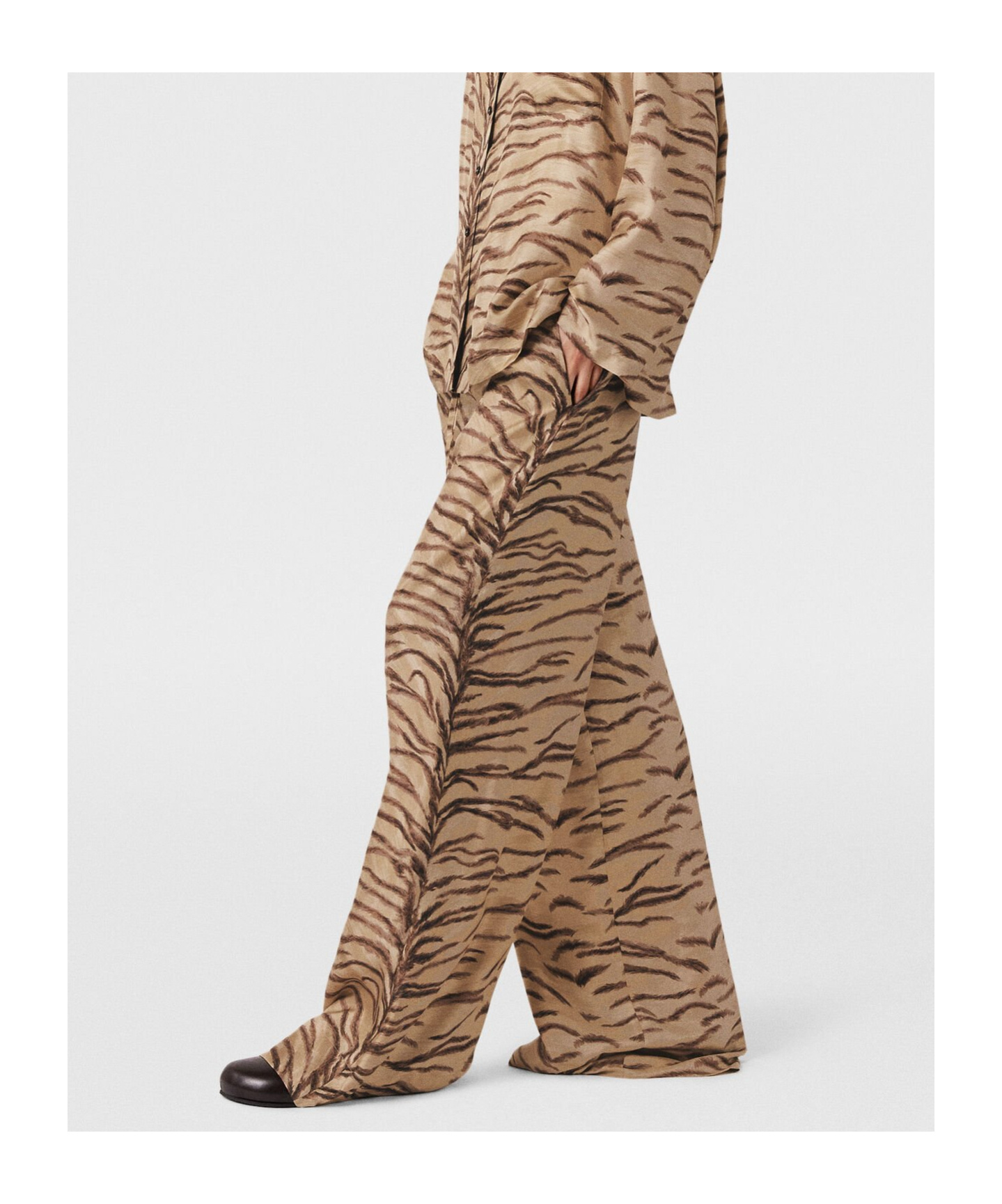 Stella Mccartney Tiger Print Wide-leg Silk Pants In Nude