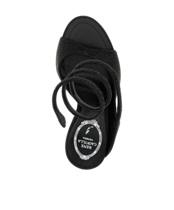 René Caovilla 105mm Crystal-embellished Spiral-wrap Sandals In Black