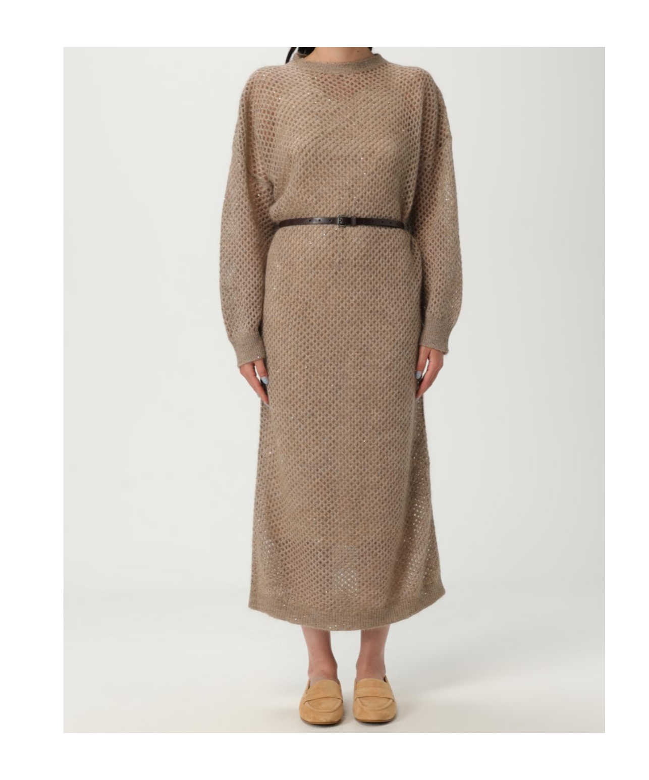 Brunello Cucinelli Knitted Midi Dress Dresses Beige In Nude