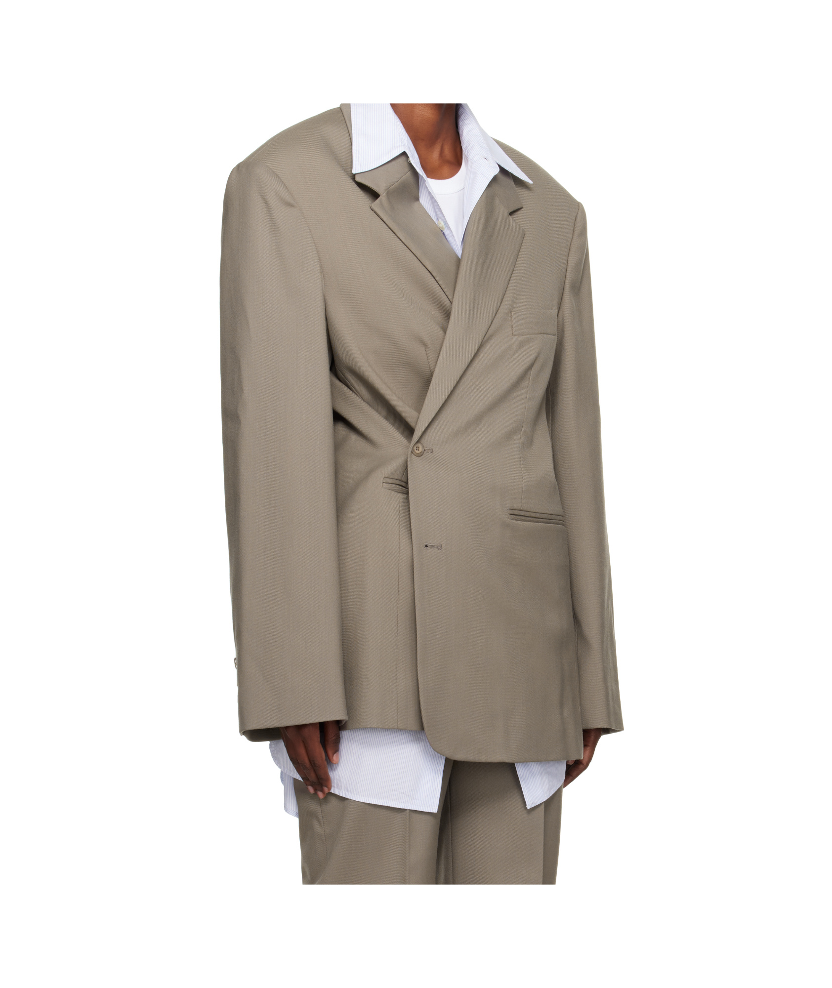 The Frankie Shop Taupe Crosby Wrap Blazer In Brown