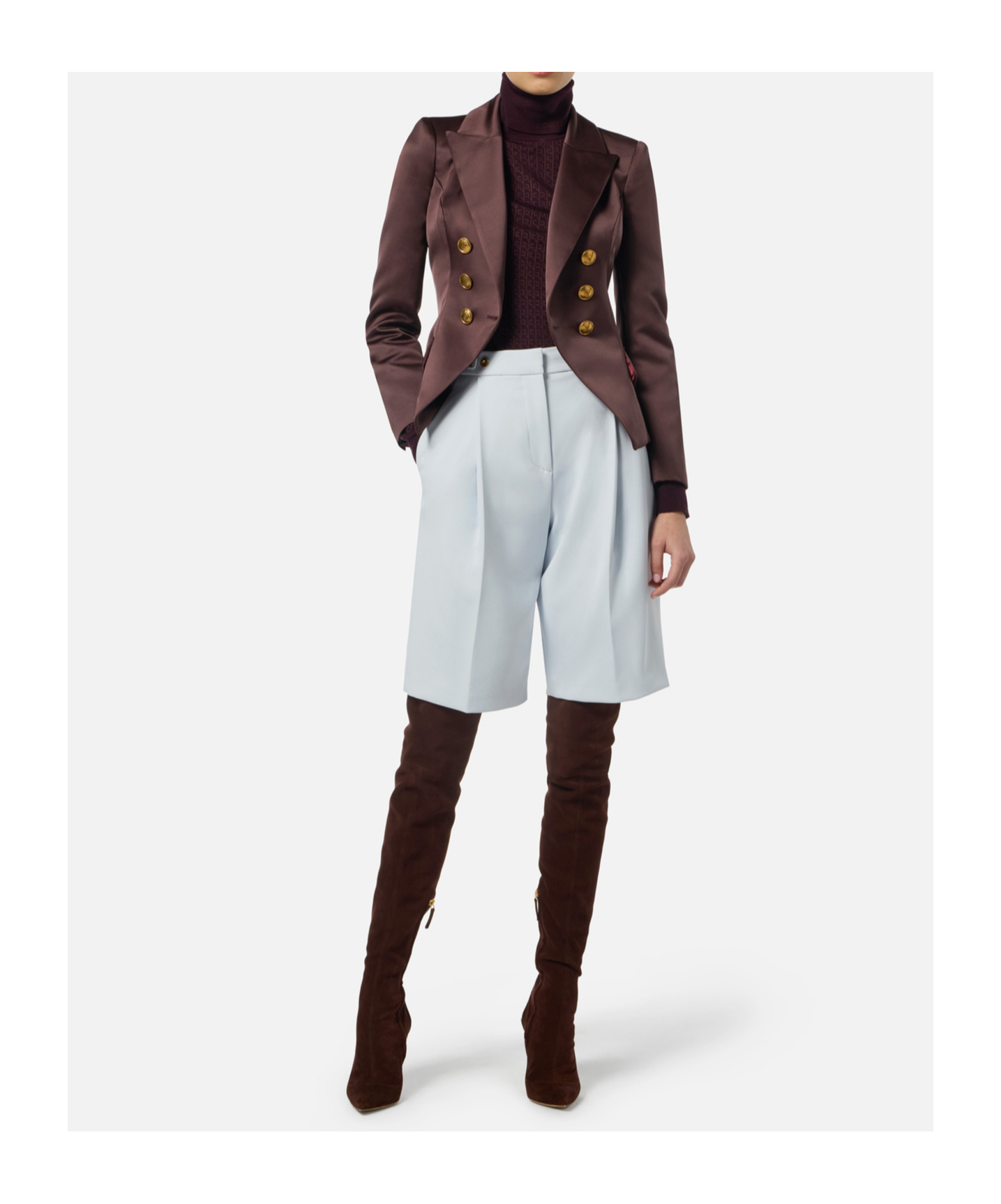 Elisabetta Franchi Duchess Satin Jacket With Jewel Buttons In Red