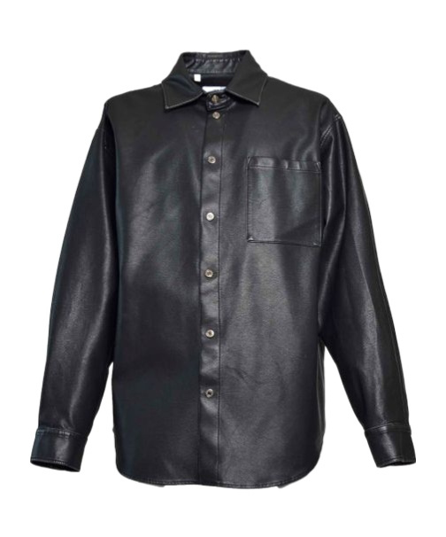 Msgm Synthetic Leather-look Shirt With Applied Pocket In Black