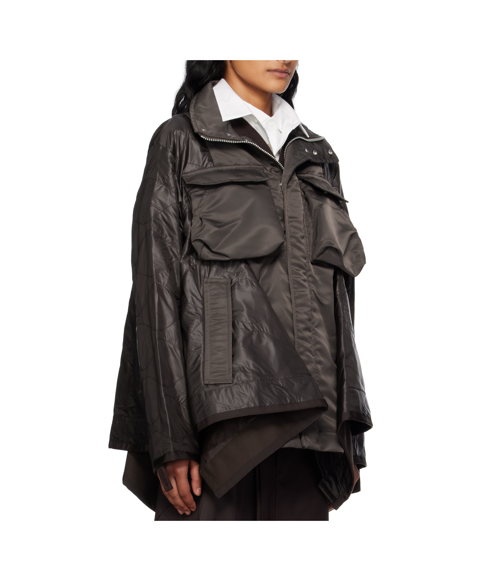 Sacai Quilted Nylon Ripstop Twill Coat In Black