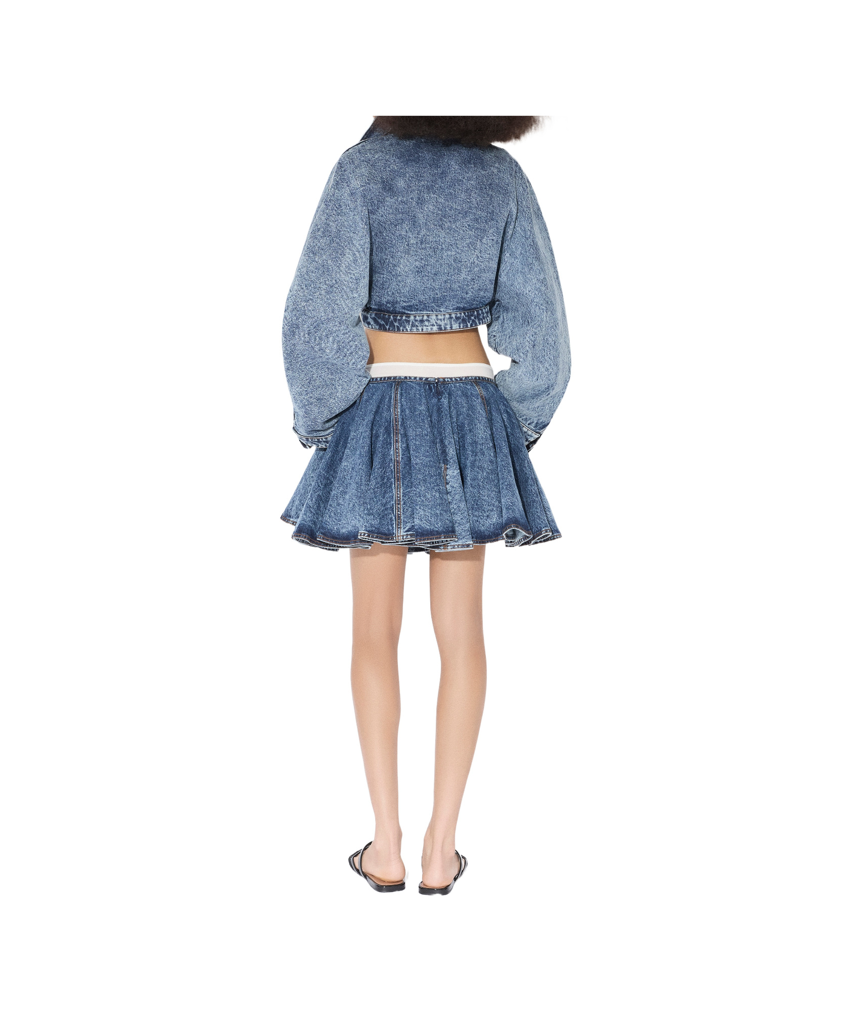 Alaïa Womens Skater Pleated Denim-blend Mini Skirt Bleu Neige In Blue