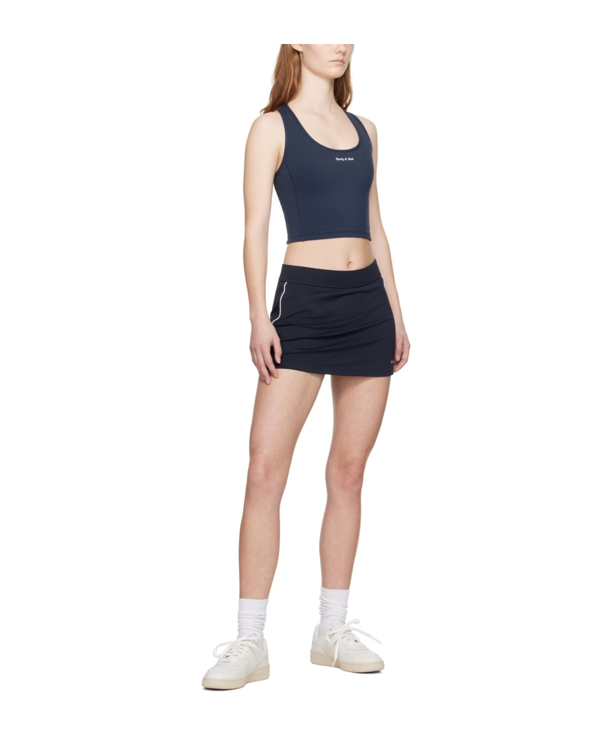Shop Sporty And Rich Logo-print Stripe-detail Tennis Miniskirt In Black