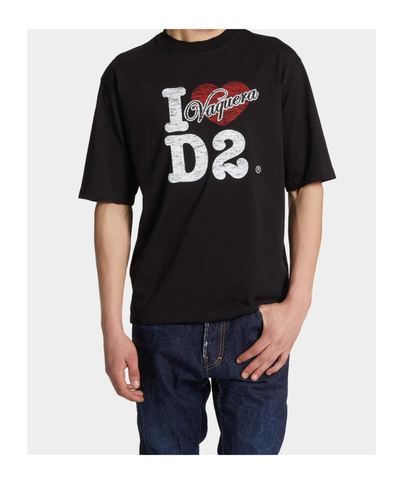 Dsquared2 Graphic Print Crew Neck Short Sleeve Top In Black