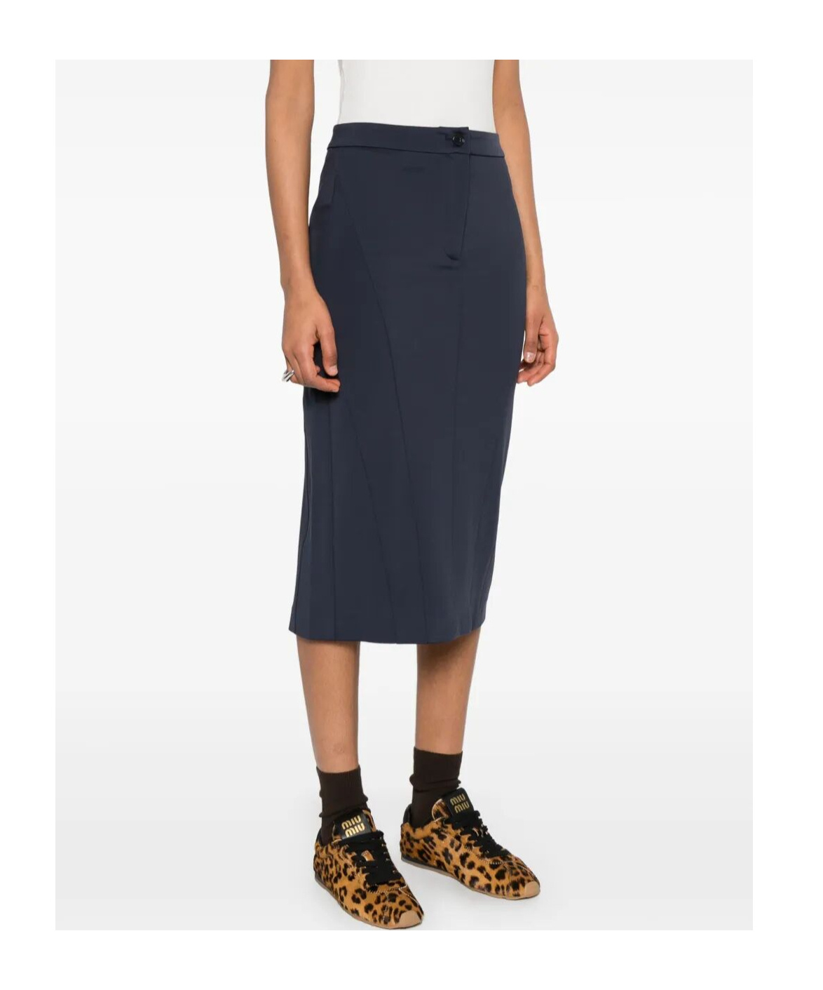Pinko Decorative-stitching Midi Skirt In Black