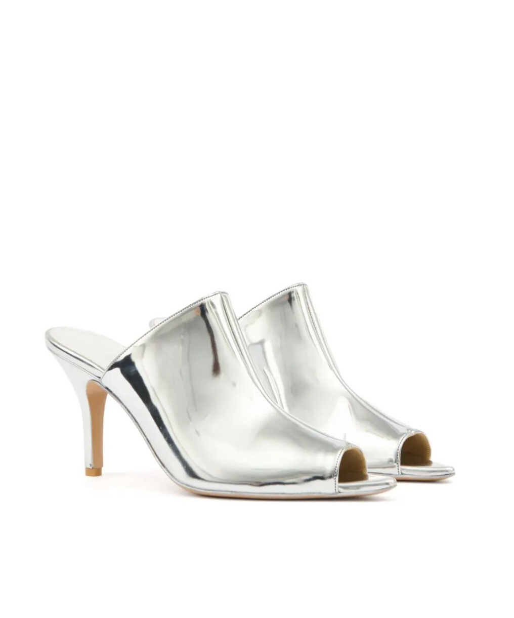 Shop Mm6 Maison Margiela Metallic-effect Mules