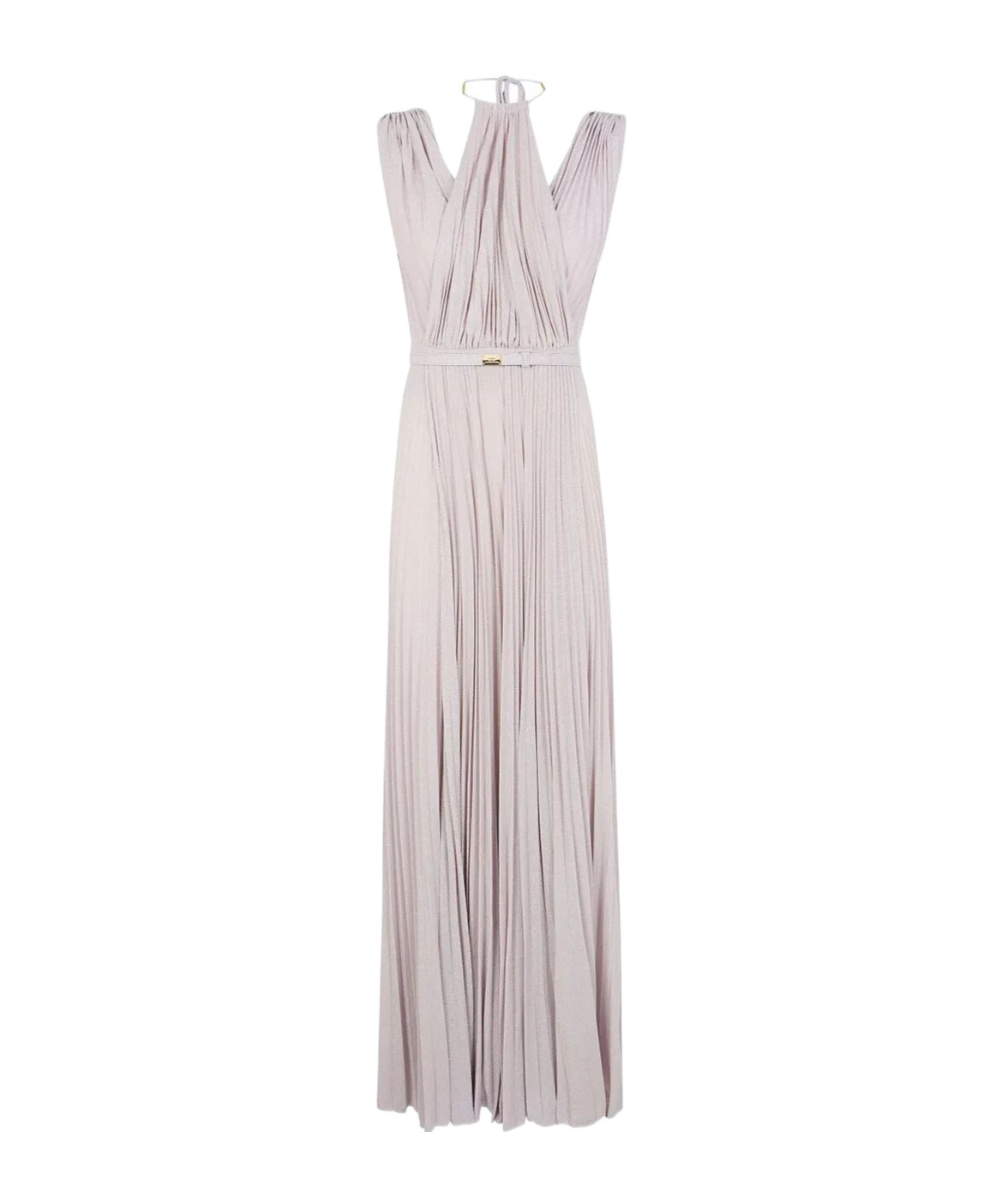 Elisabetta Franchi Belted Lurex Maxi Dress In Gray