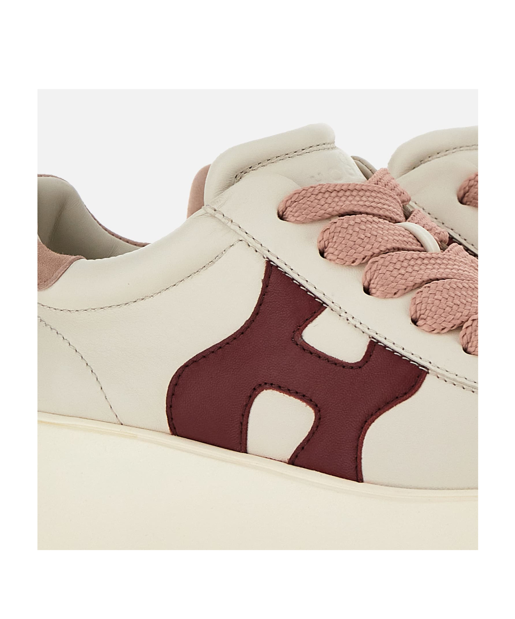 Hogan Rebel Calf Leather Sneakers With Pink Heel In White
