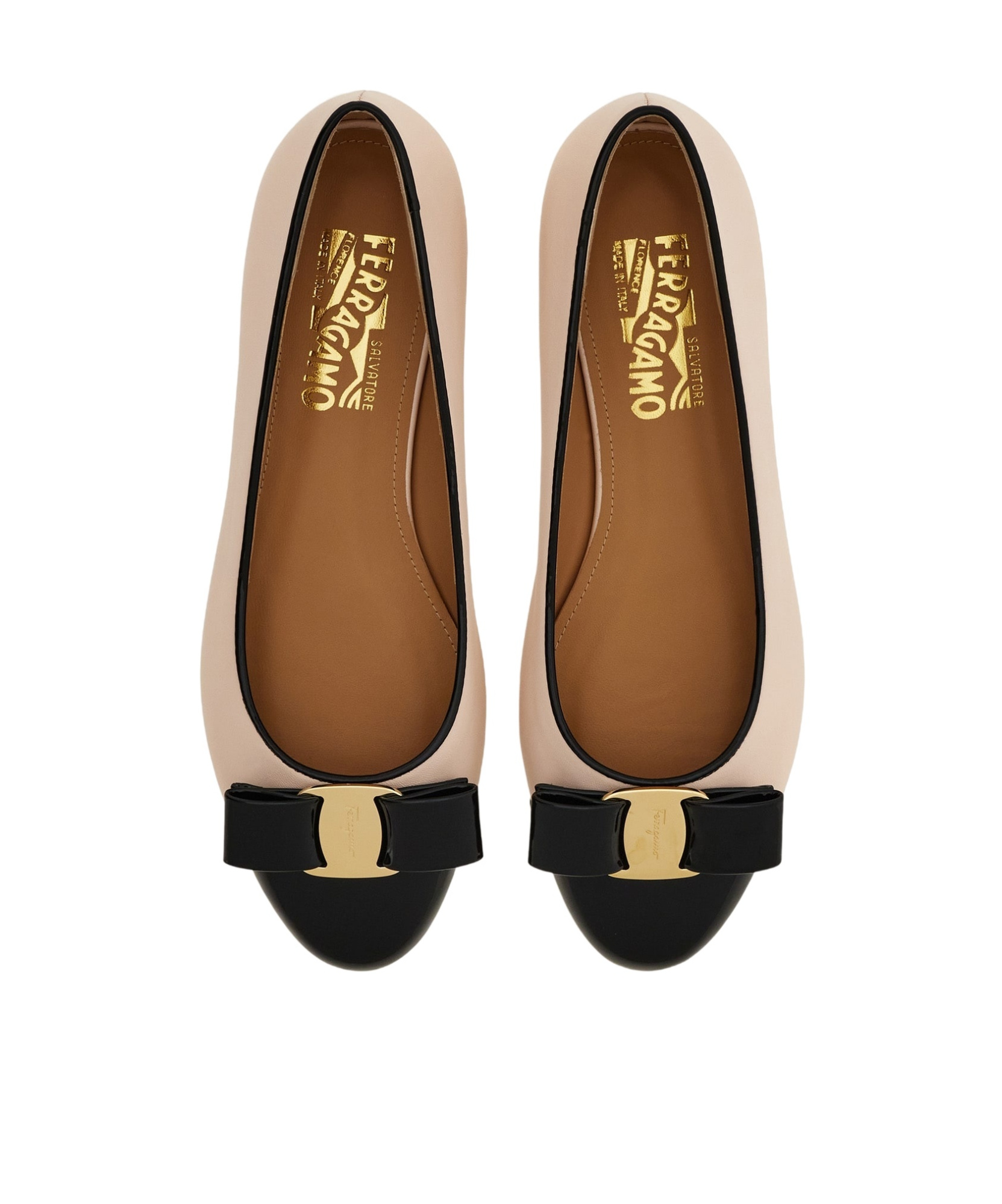 Ferragamo Black And Ballet Pink Two-tone Varina Ballet Flats