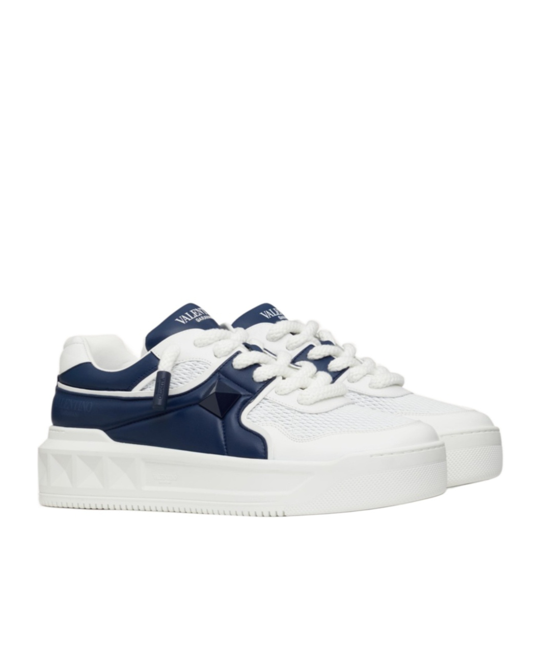 Valentino Two-tone Nappa Leather One Stud Sneakers In White