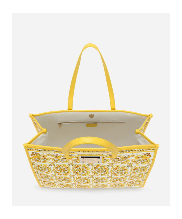 Shop Dolce & Gabbana Large Majolica-print Canvas Tote Bag In Yellow