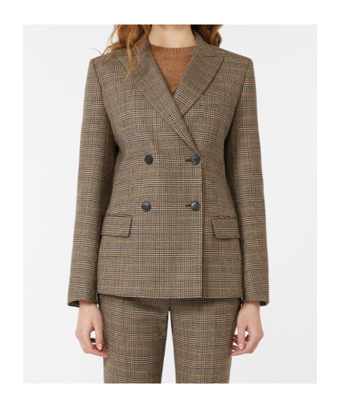 Weekend Max Mara Giove Plaid Double Breasted Blazer In Brown