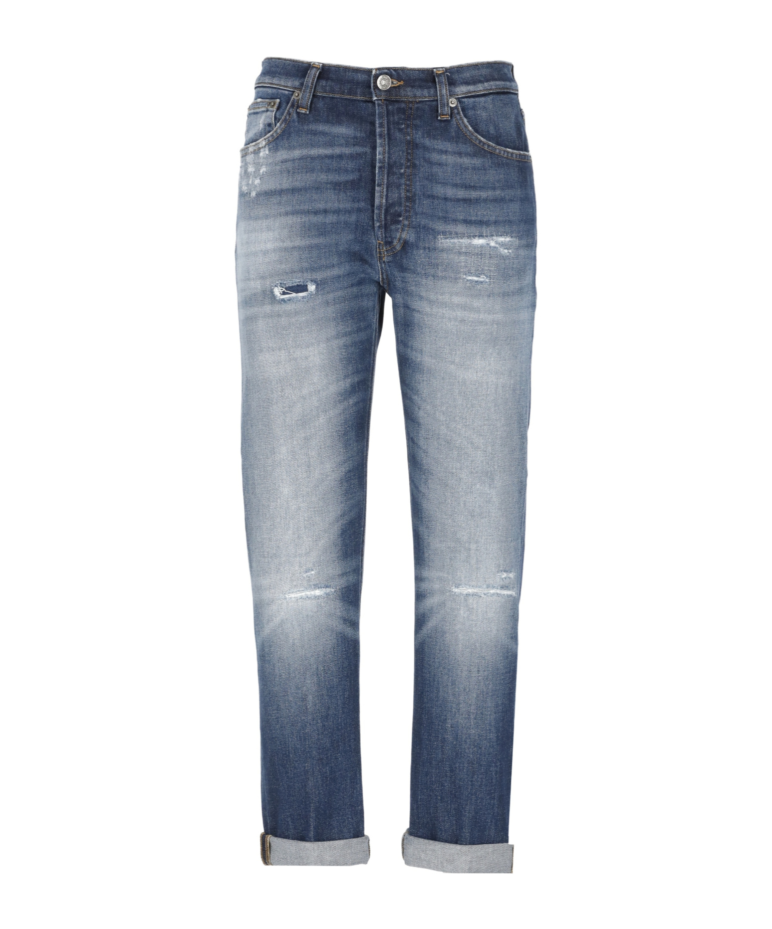 Dondup Regular Fit Jeans With Rolled Cuffs In Blue