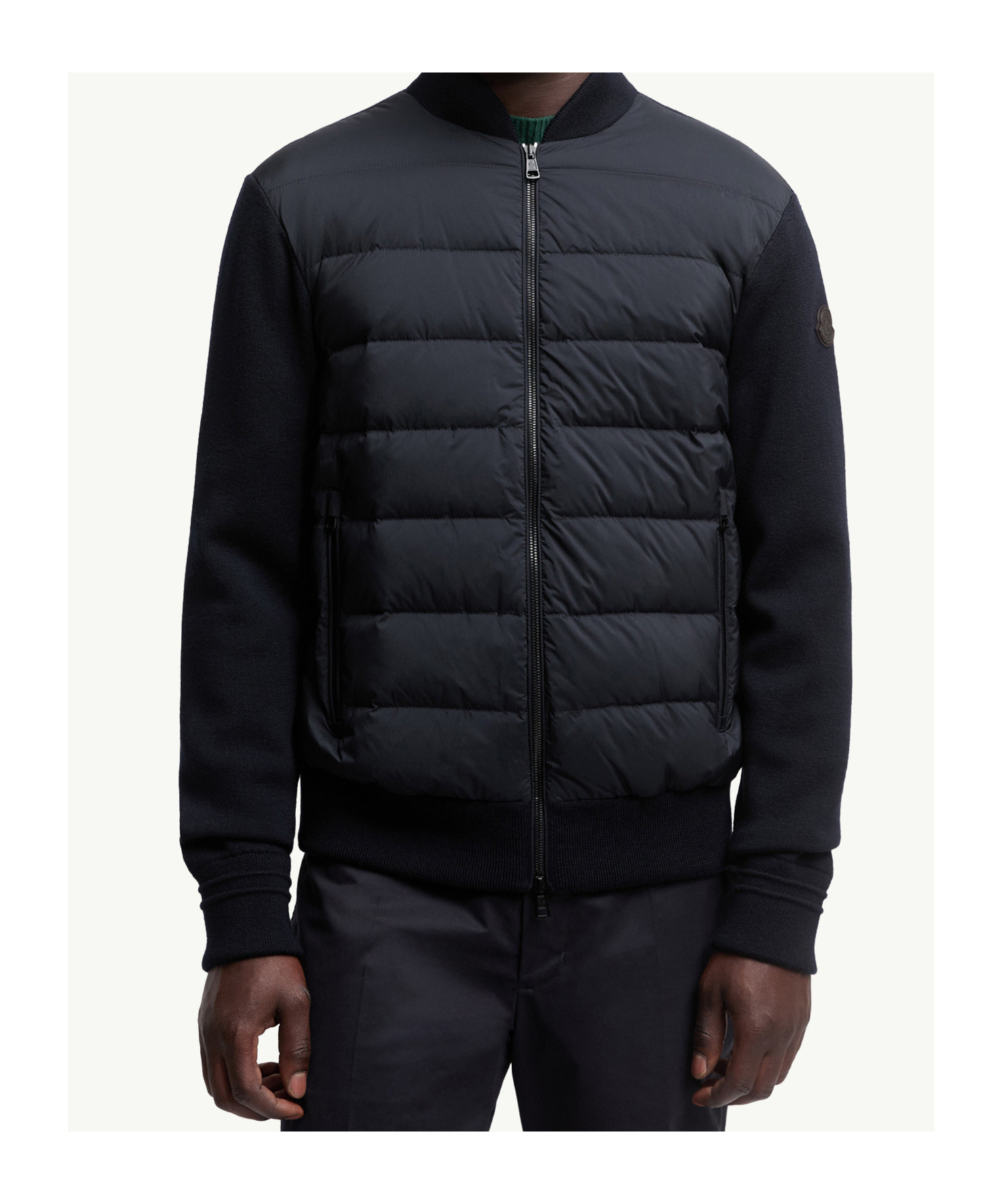 Moncler Men Padded Wool Cardigan With Zip In Blue