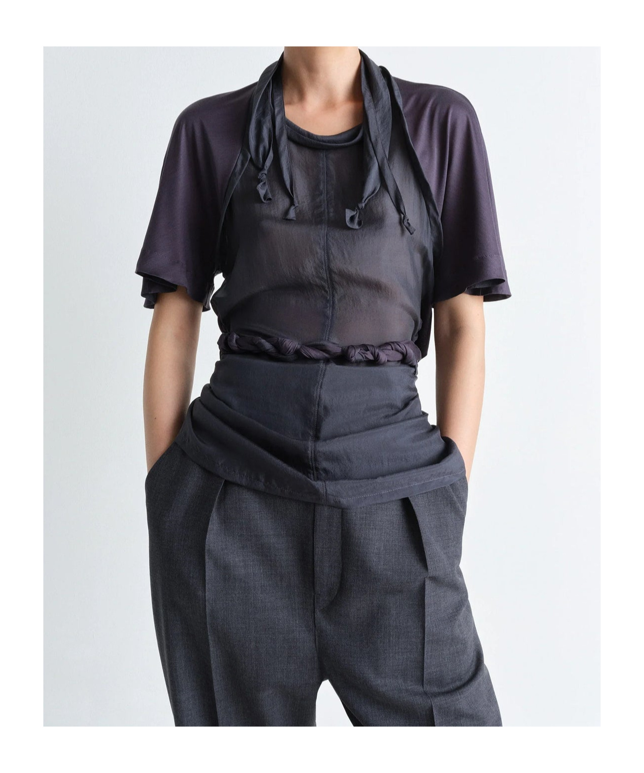Lemaire Mixed Fabric Knotted Top In Charcoal