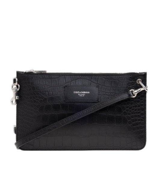 Dolce & Gabbana Crocodile-embossed Shoulder Bag In Black