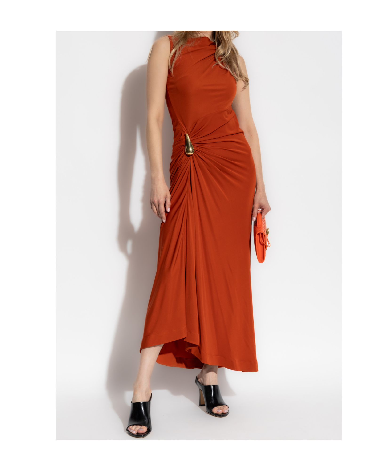 Bottega Veneta Hardware-gathered Jersey Maxi Dress In Burgundy
