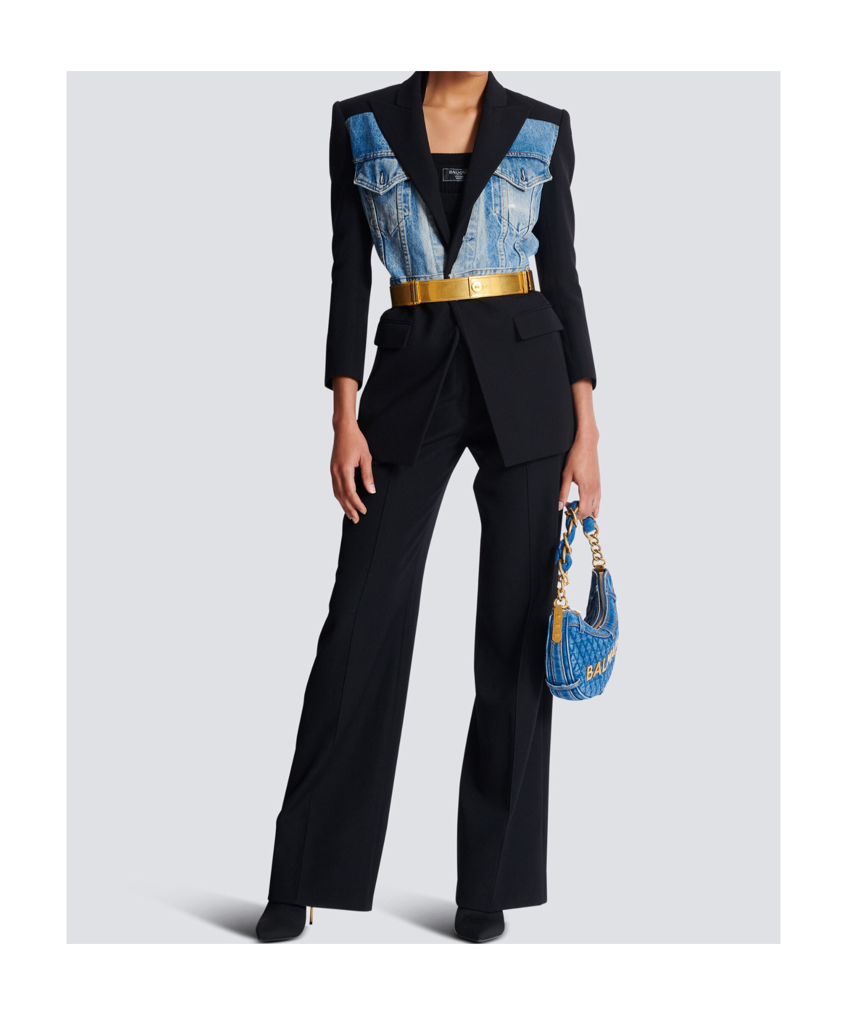 Shop Balmain 1-button Bi-material Jacket In Black