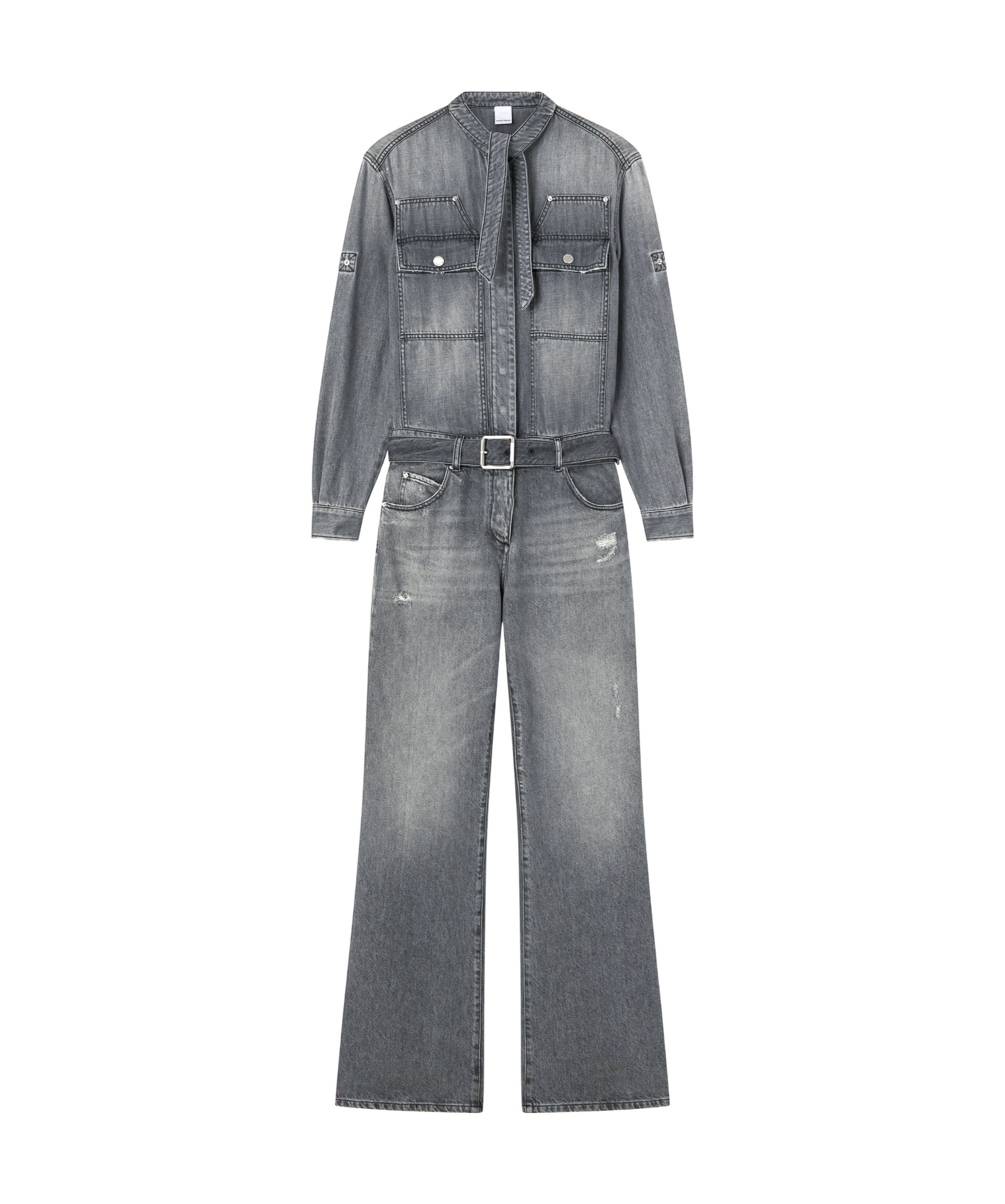 Pinko Bootcut Denim Jumpsuit In Gray