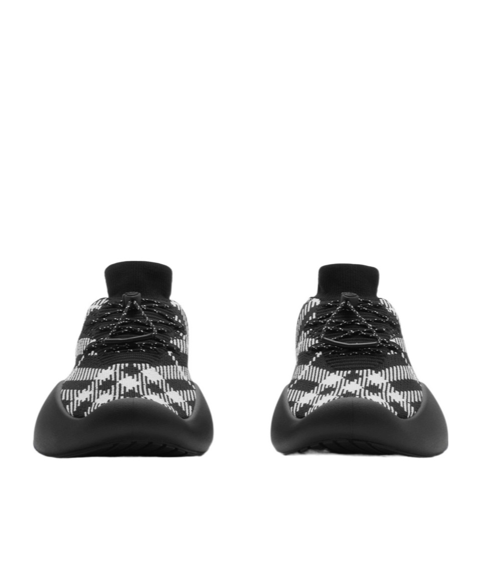 Burberry Black & White Check Knit Neptune Sneakers In Black