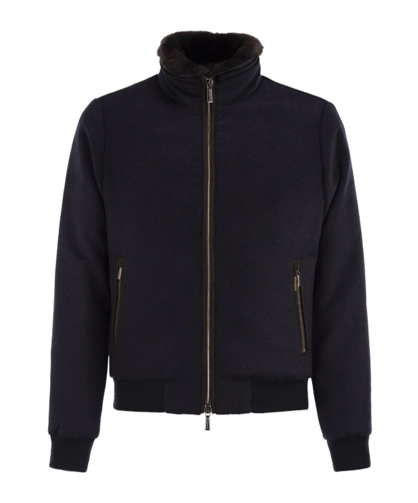Moorer Padded Bomber Jacket In Wool And Cashmere In Blue