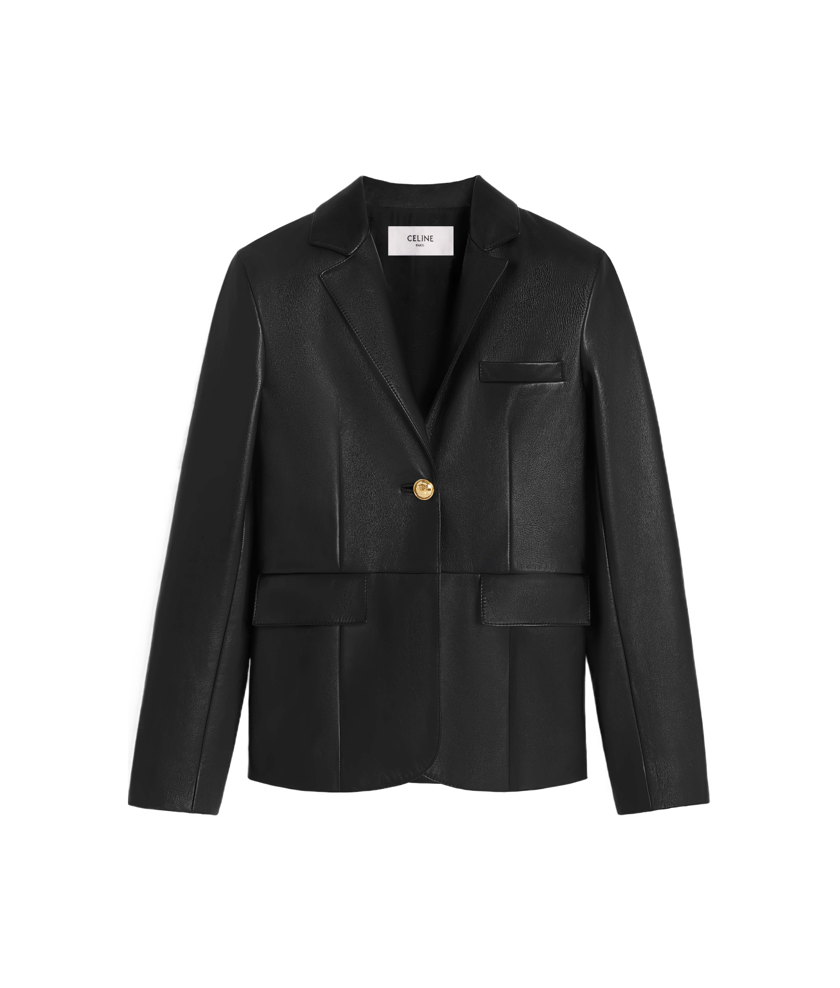 Celine Single-breasted Leather Jacket In Black