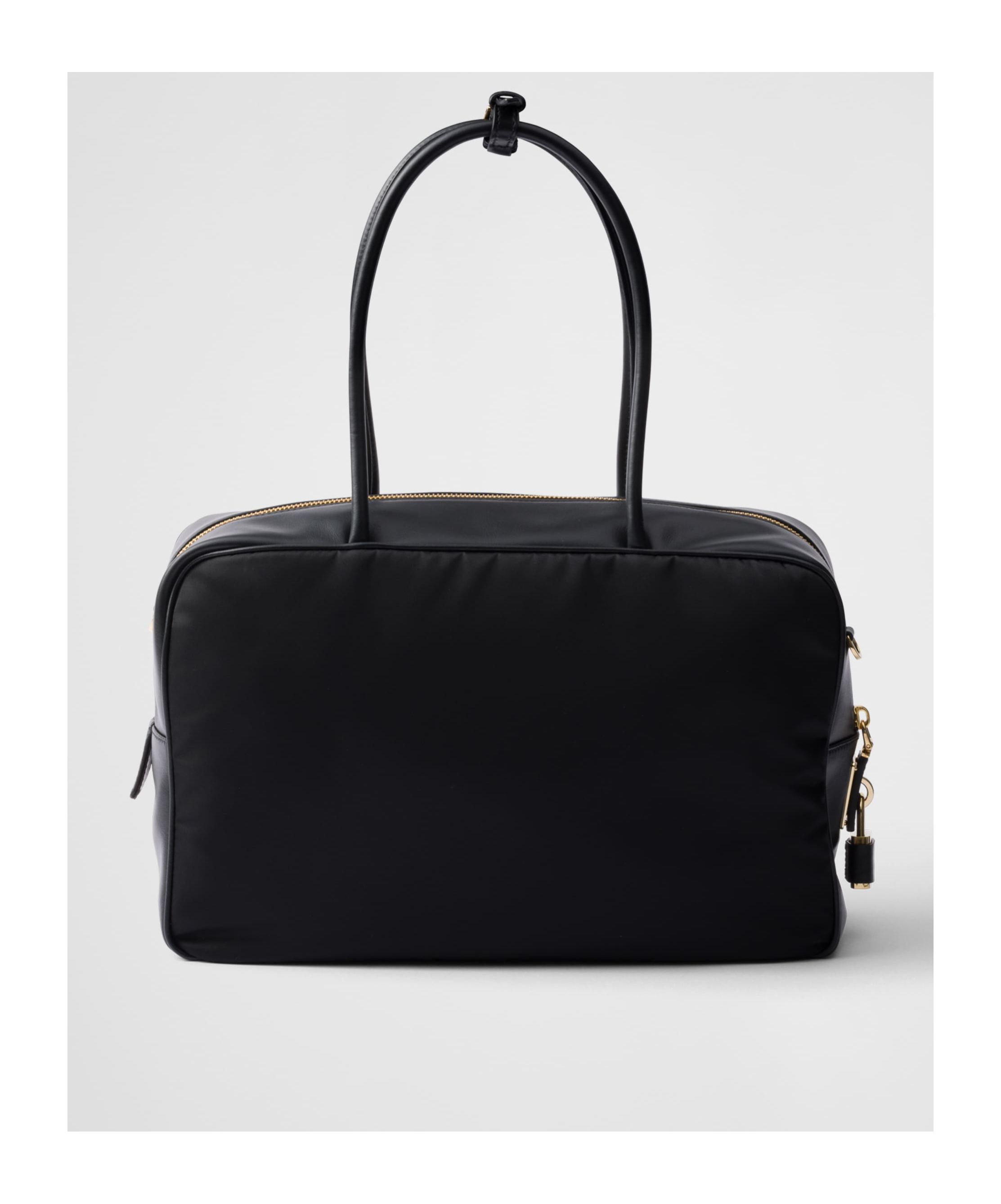Prada Large Re-nylon And Leather Top-handle Bag In Black