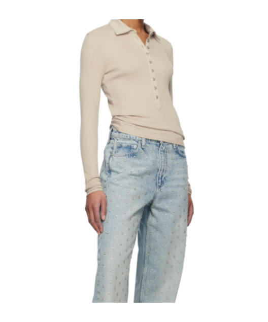 Rag & Bone Taupe Essential Rib Button Polo In Nude