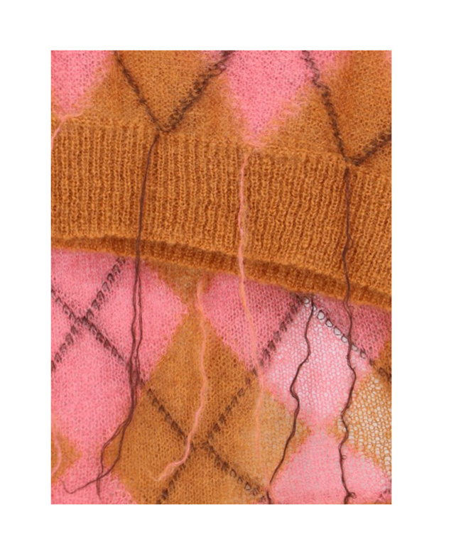 Marni Brown Mohair Argyle Vest With Floating Threads In Pink