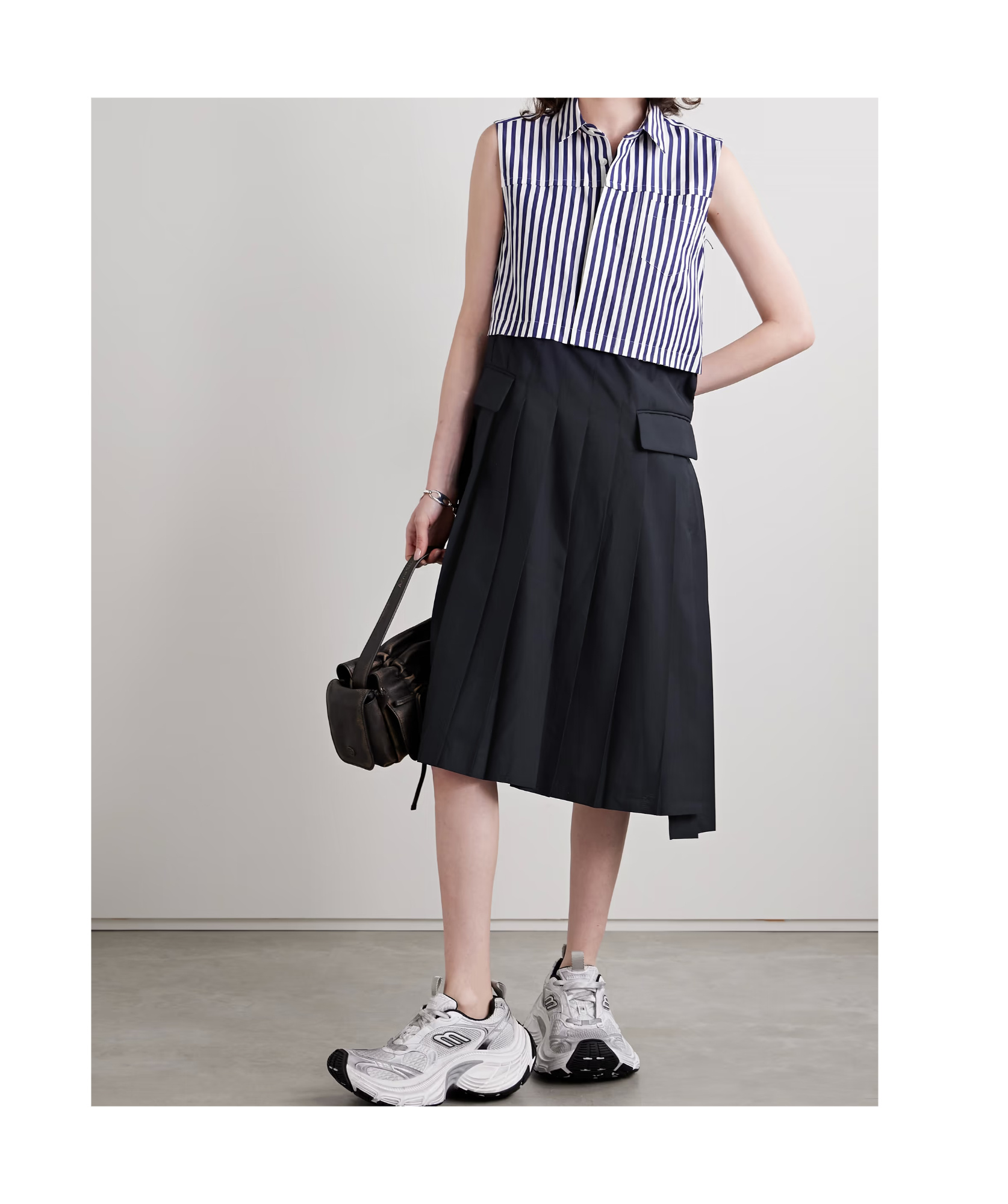 SACAI STRIPED ASYMMETRICAL DRESS