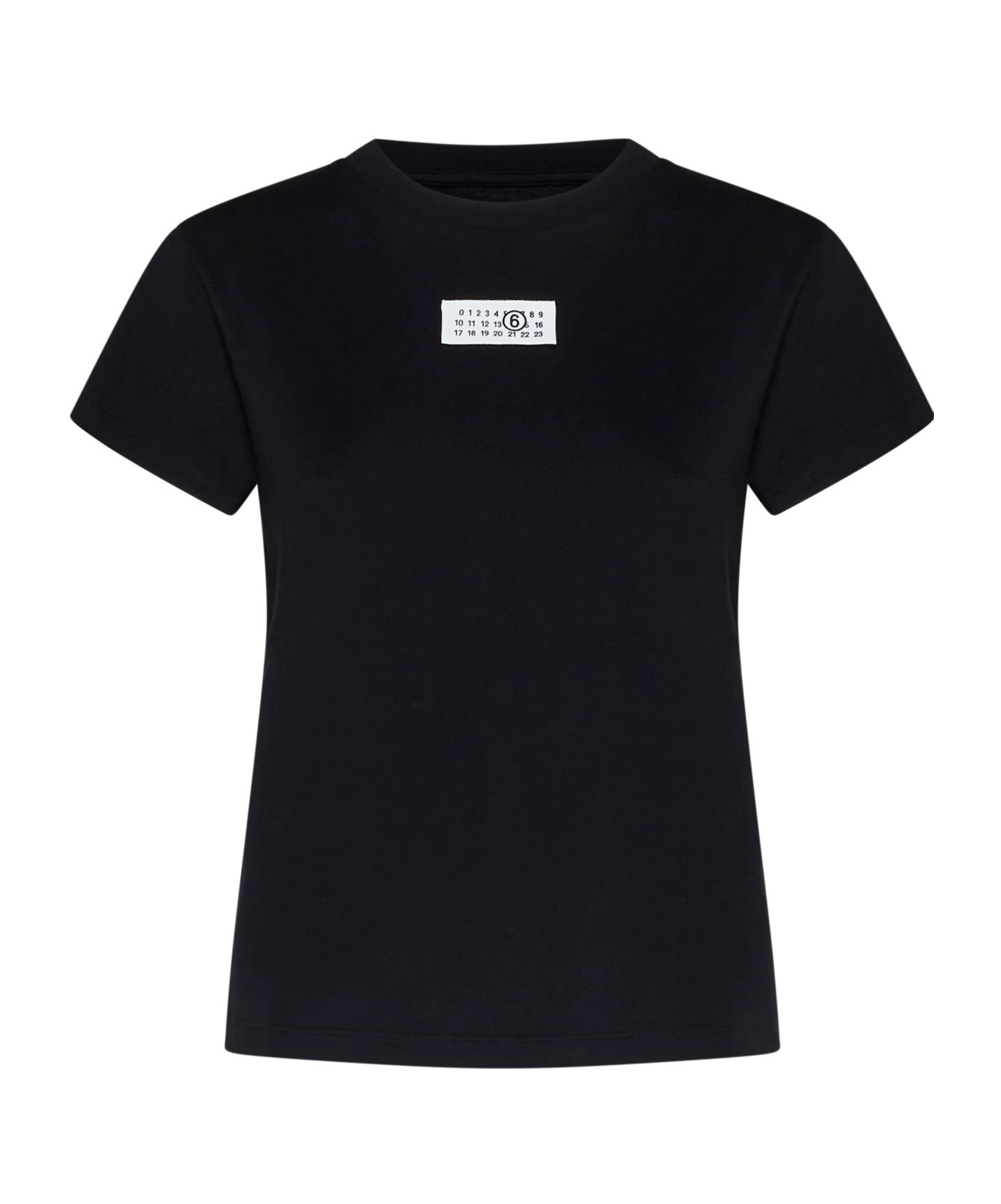 Mm6 Maison Margiela Crewneck T-shirt With Rectangular Applique And Design In Black