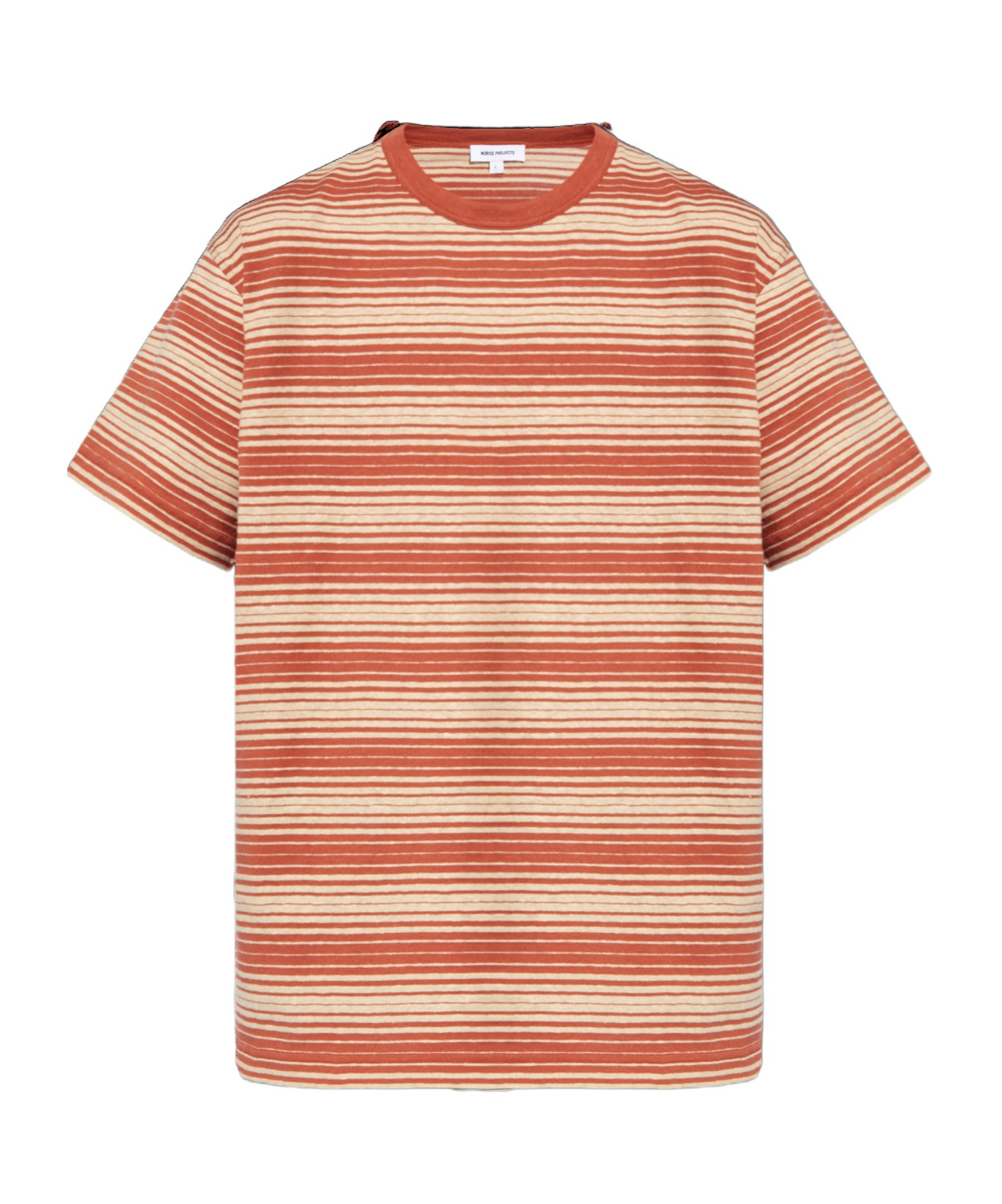 Norse Projects Johannes Spaced Stripe T Shirt Red In Nude