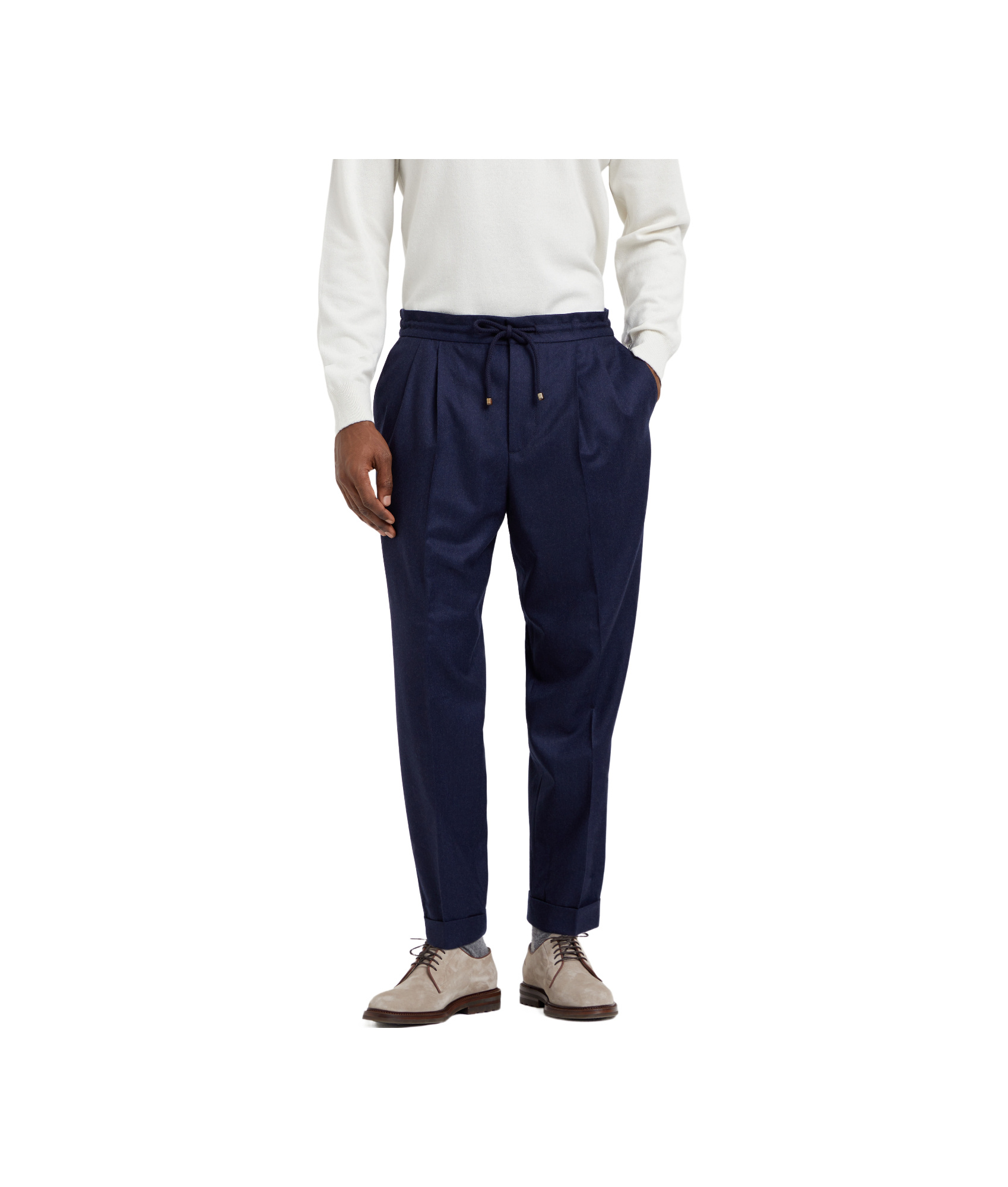 Brunello Cucinelli Drawstring-waistband Wool Tapered Trousers In Black