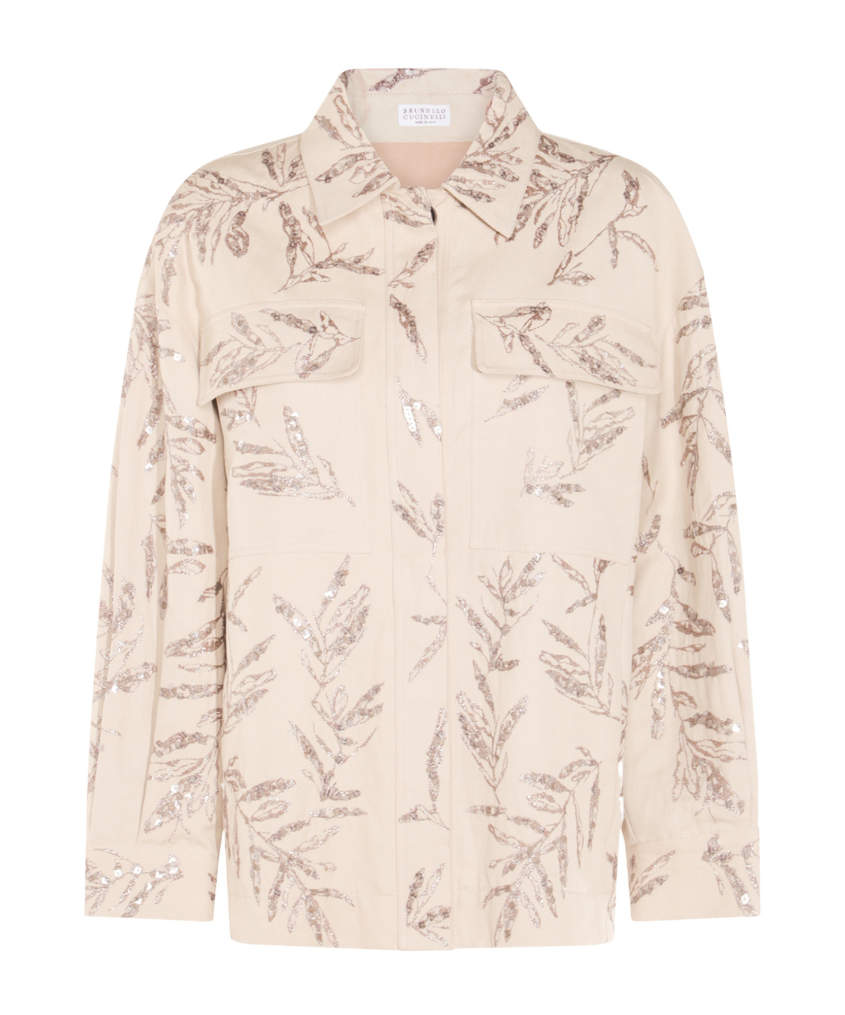 Brunello Cucinelli Sequin Embellished Casual Top With Buttoned Cuffs In Nude
