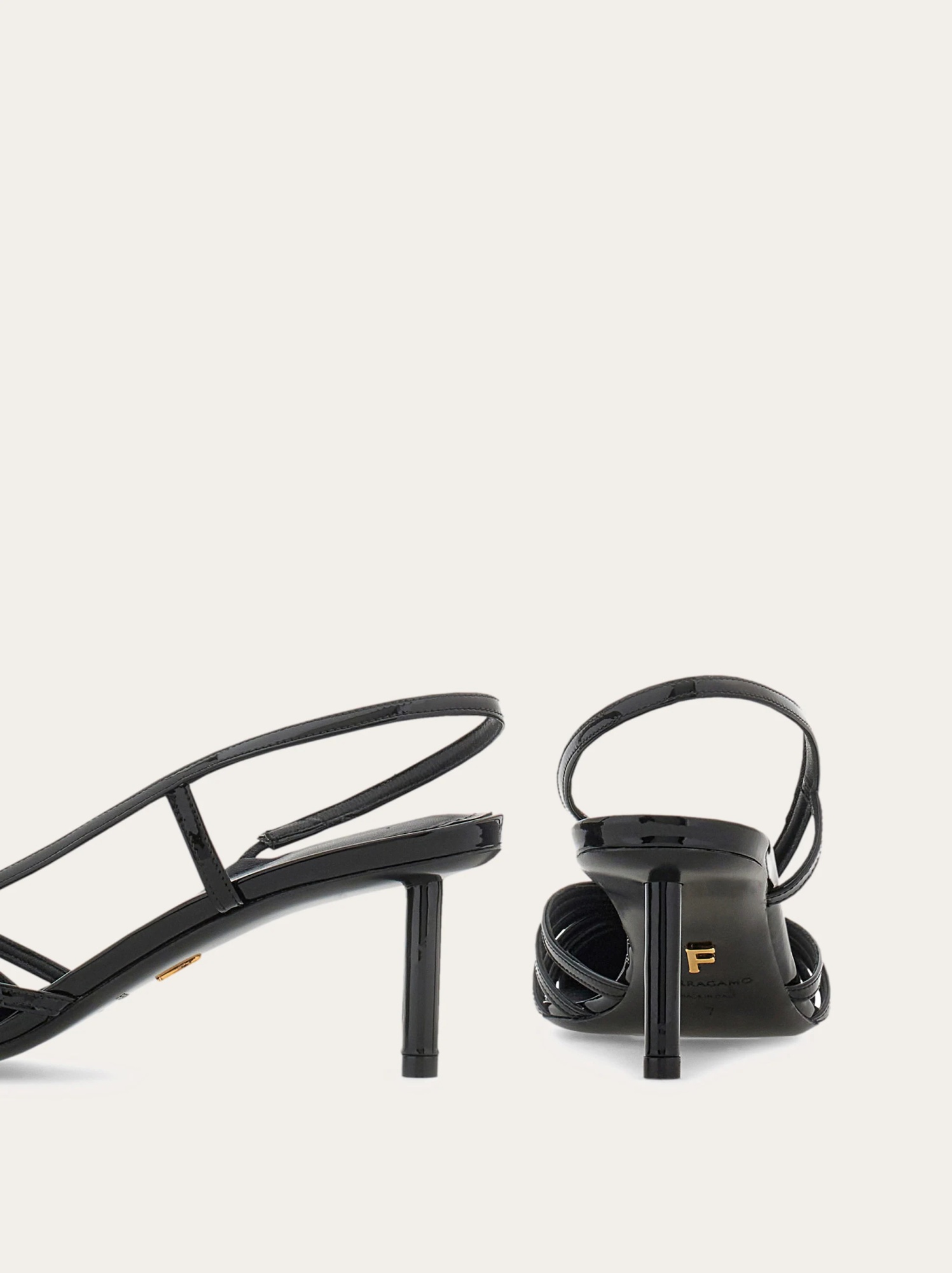 Ferragamo Glossy Strappy Pumps With Patent Accents In Black