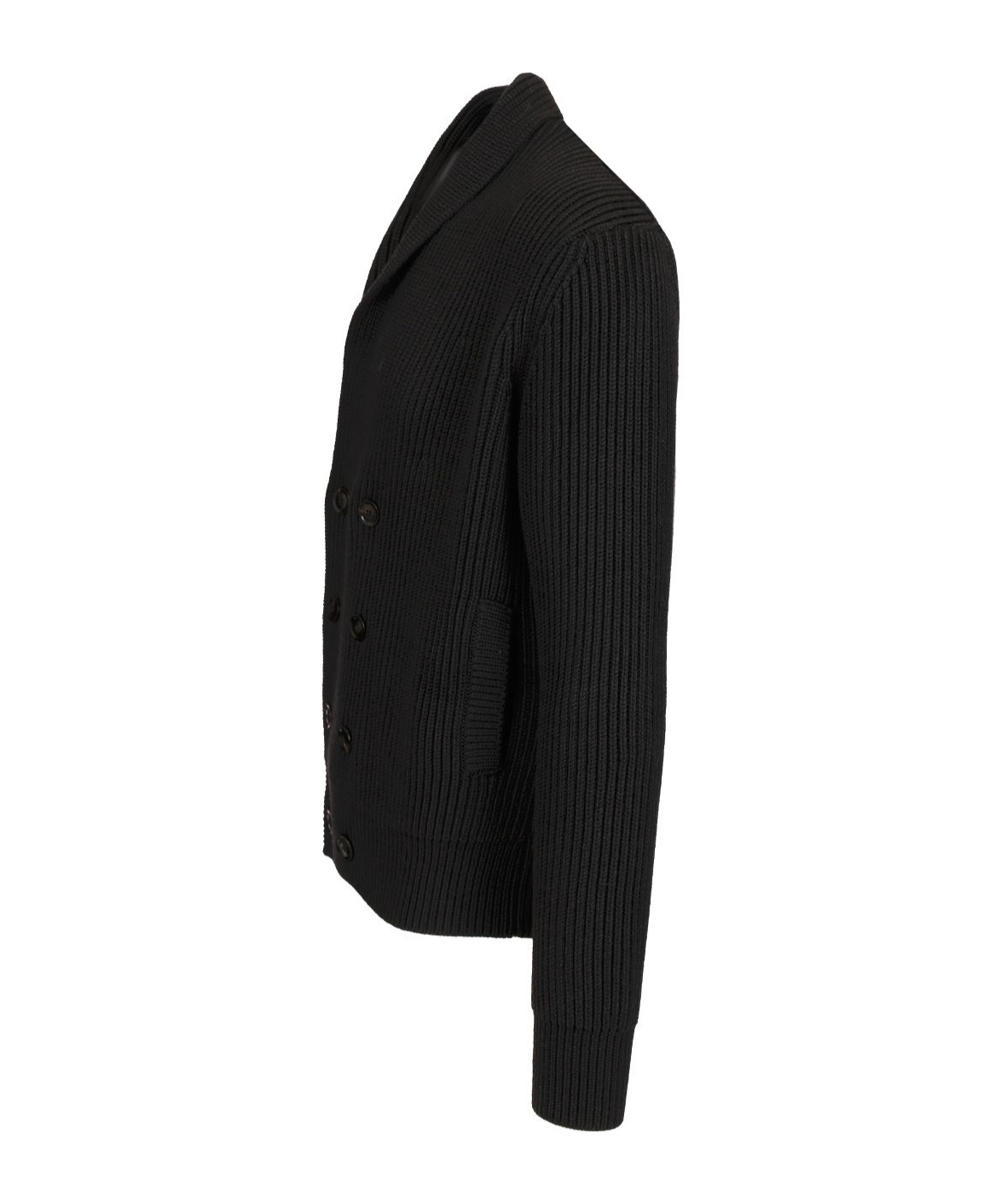 Tom Ford Shawl Collar Double-breasted Front Pockets Ribbed Texture In Black