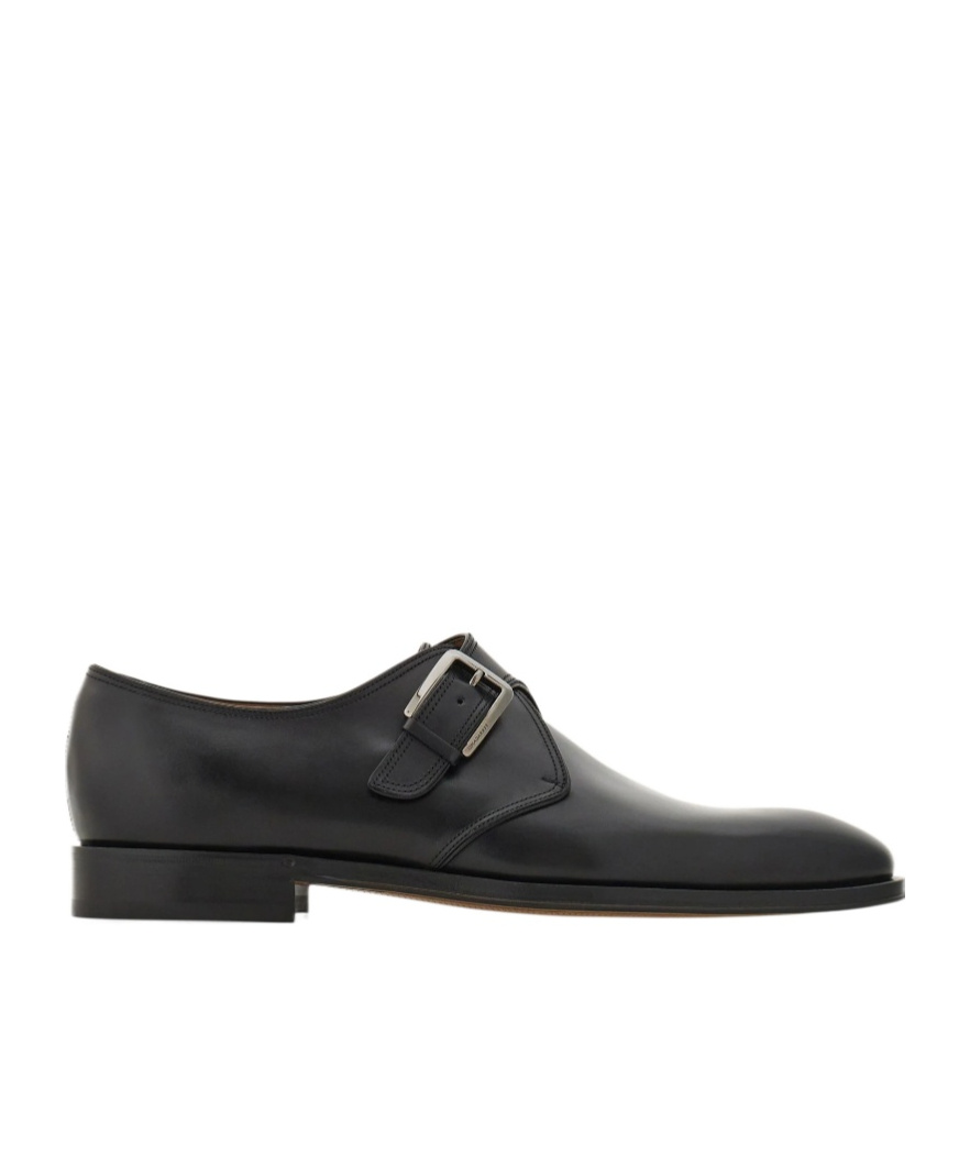 Ferragamo Buckle-fastening Leather Monk Shoes In Black