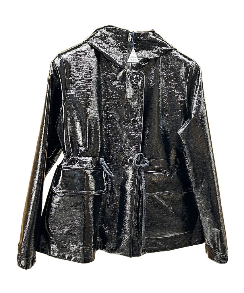 Moncler High Shine Hooded Parka In Black