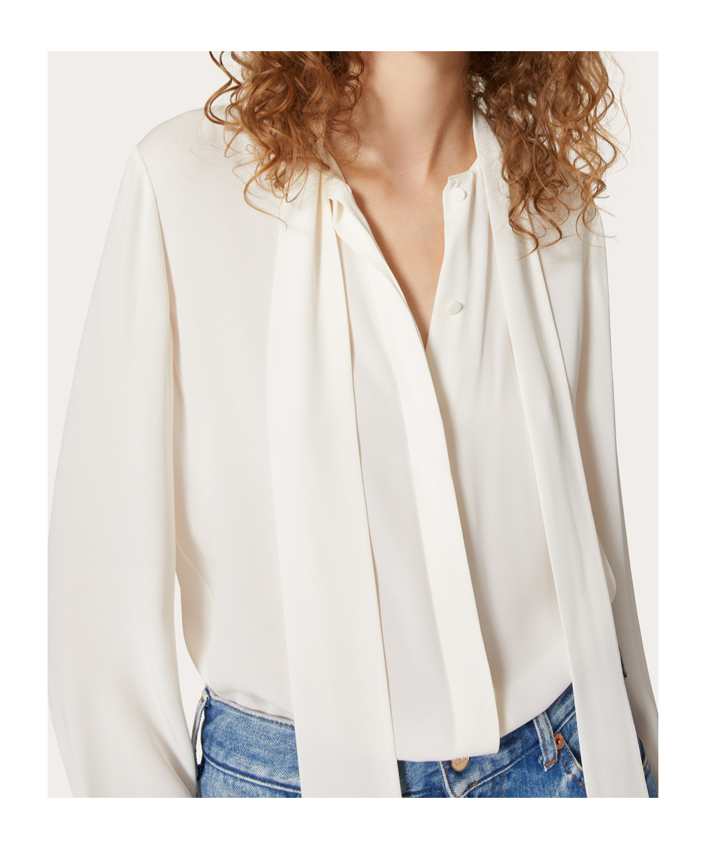 Valentino Pussy-bow Collar Silk Shirt In White