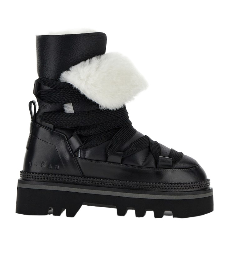 Hogan Faux-fur Trim Ankle Boots In Black