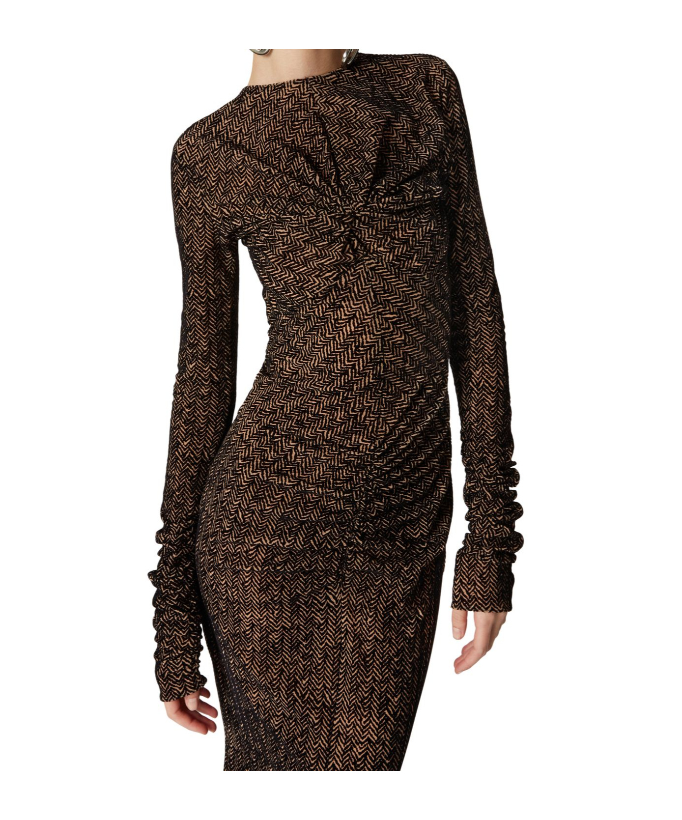 Missoni Chevron Long-sleeve Ruched Maxi Dress In Black
