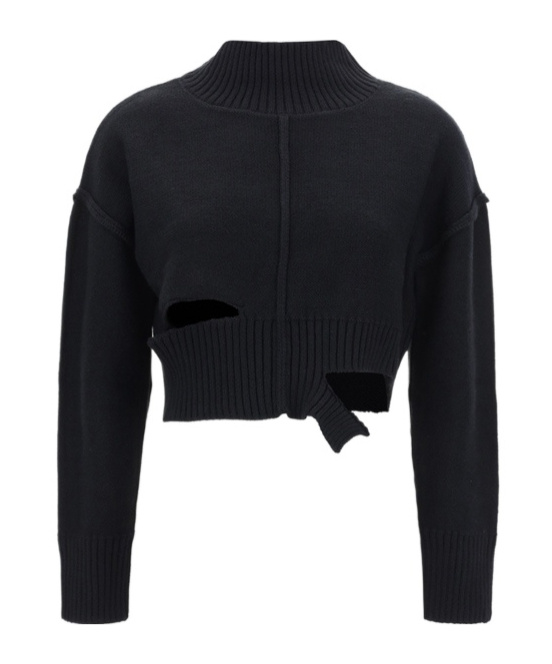 Mm6 Maison Margiela Mm6 By Maison Margiela Cropped Distressed Sweater With High Neck In Black