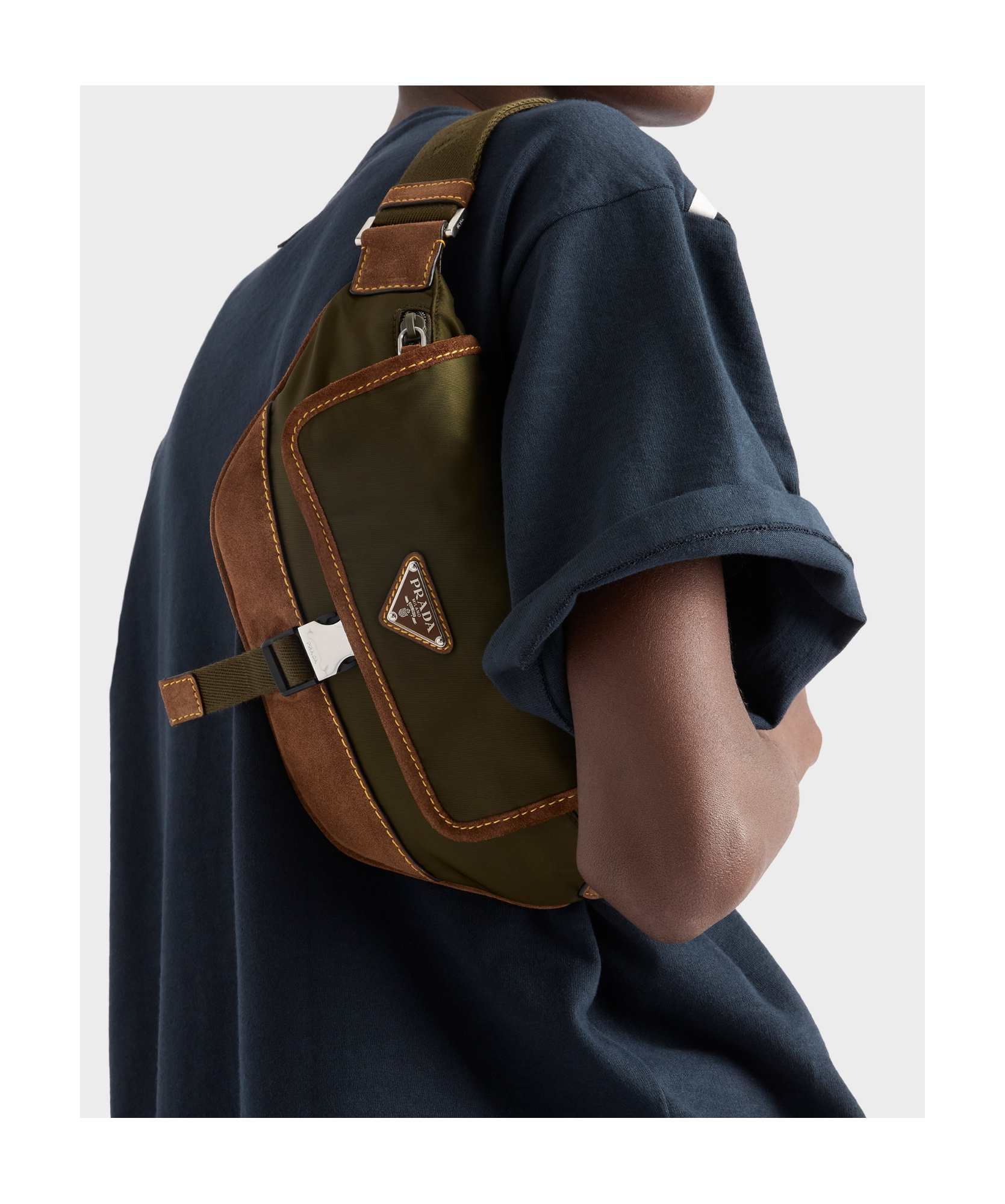 Prada Men Two-tone Re-nylon And Suede Belt Bag