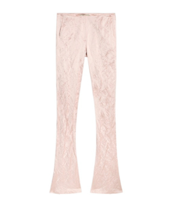Blumarine Straight Leg Pants In Crinkled Satin In Nude