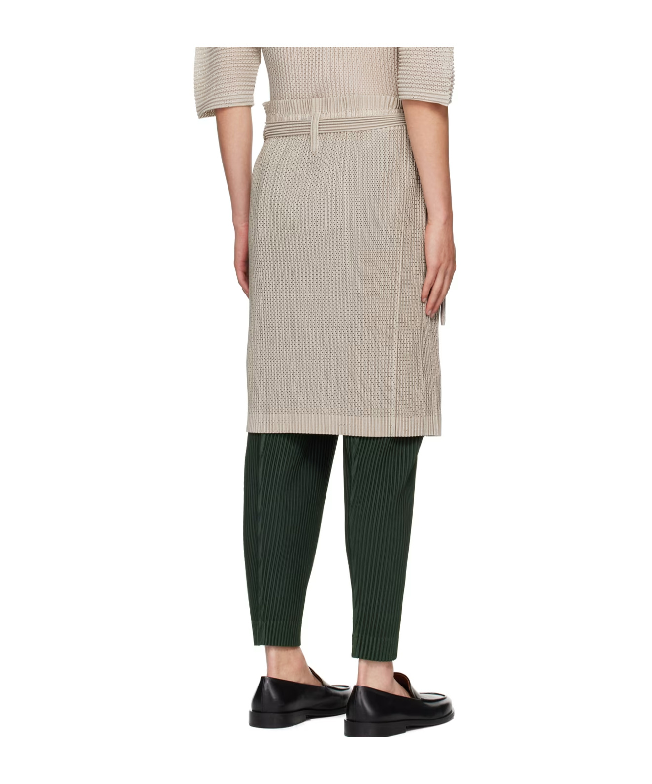 Issey Miyake Pleated Mesh Skirt In Nude