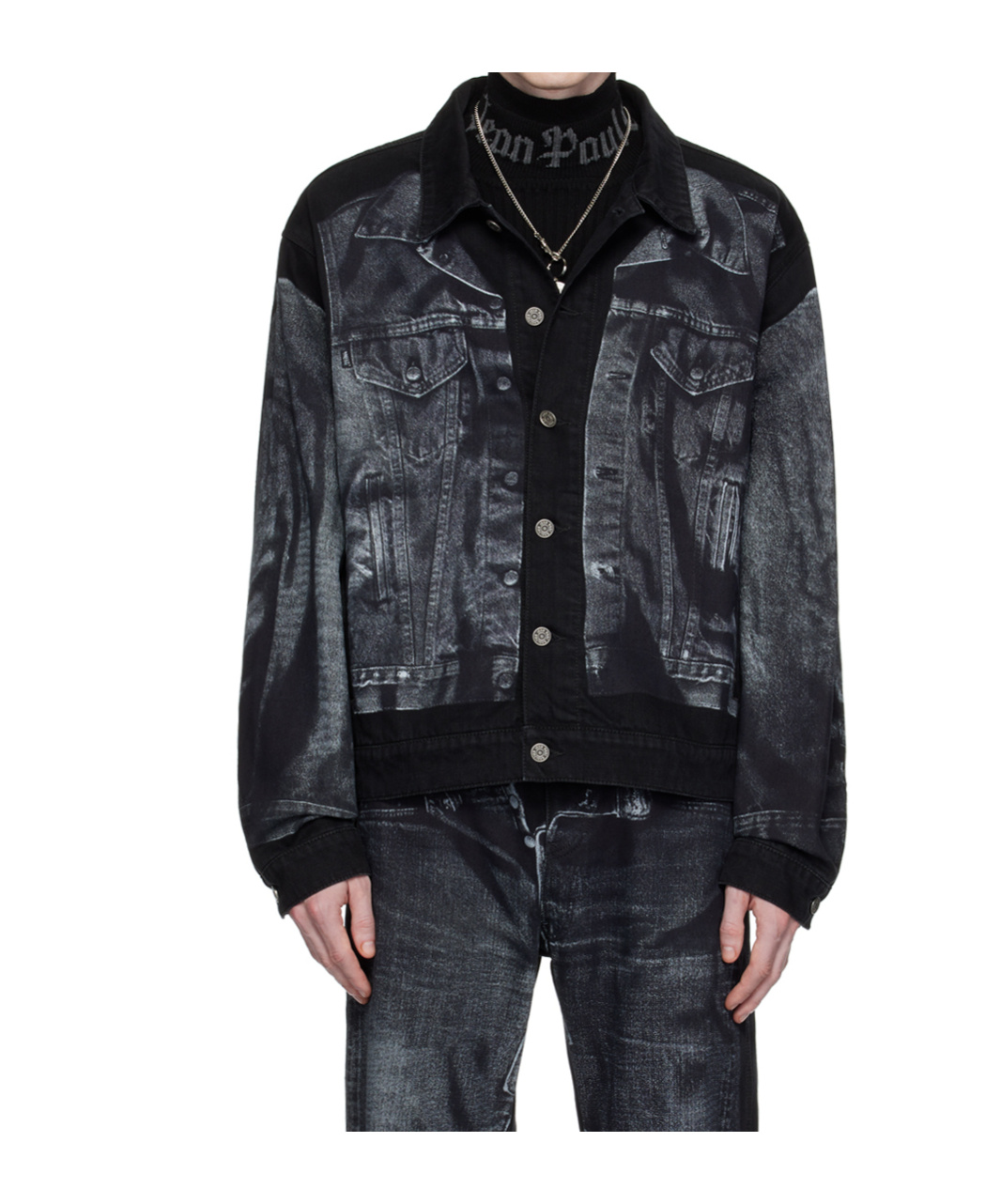 Jean Paul Gaultier Trompe L Oeil Denim Jacket In Black